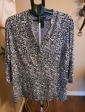 Style & Co Black and White 3/4 Sleeve Relaxed Blouse